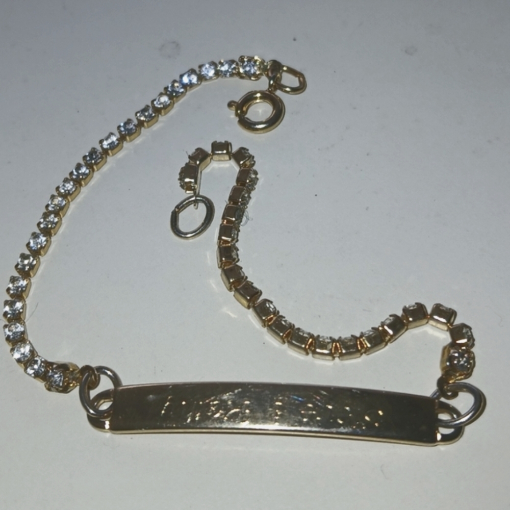 Steve & Kathy Inscribed Gold Plate Sweetheart Bracelet Rhinestones